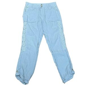 Neiman Marcus Blue 100% Linen Pants with Crochet Detail Size XS NWOT